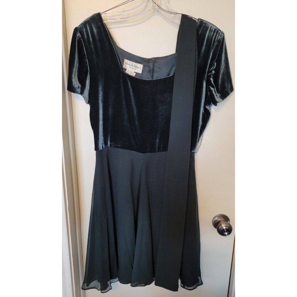 Elizabeth Wayman New York Navy Velvet & Silk Chiffon Cocktail Dress Size 8